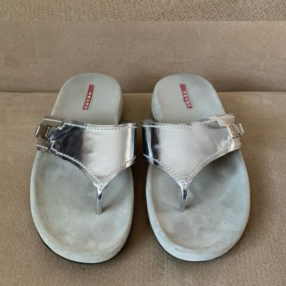 Prada Silver Calzature Donna Wedge Sandals - Picture 2 of 9